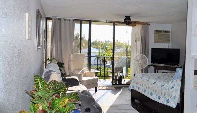Coral Beach Retreat. Garden view. Steps from pool & beach. 1 mile to Port Lucaya