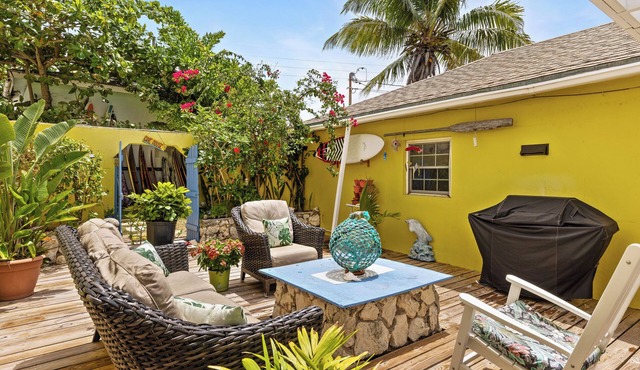 Home overlooking Gregory Town's famous Cove. Beach chairs and SUP included