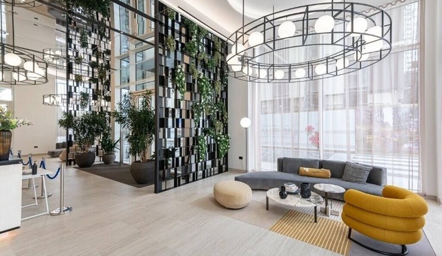 Modern bright one bedroom flat with balcony courtyard and residents’ club lounge