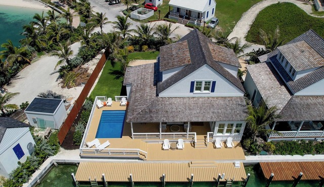 South End Villa on the water: lovely pool, expansive decks, and 60’ private dock