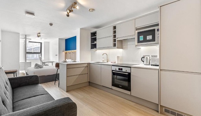 Studio flat, kitchenette, workspace, laundry