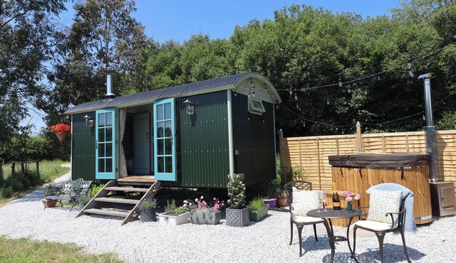 TWO MOORS SHEPHERDS HUT, pet friendly, with hot tub in Hittisleigh