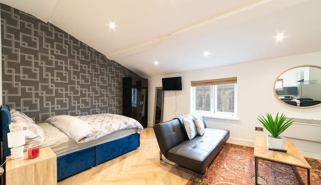 Chic Studio Retreat with Bombed Out Church Views